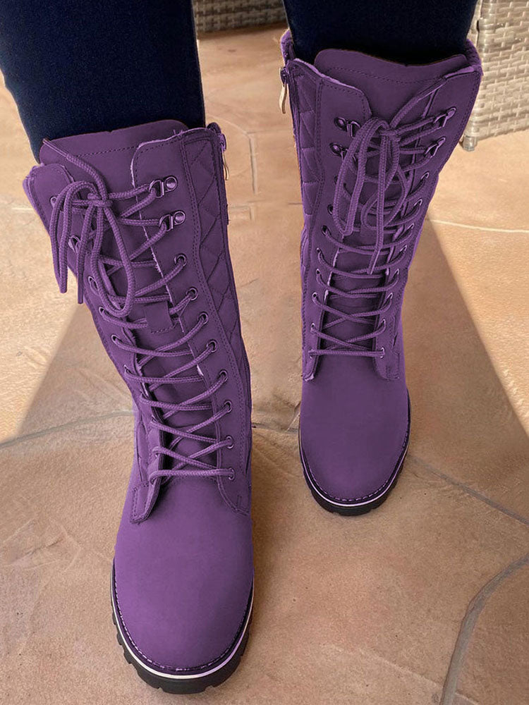 Zipper Design Lace Up Boots Khaki / 7.5/8