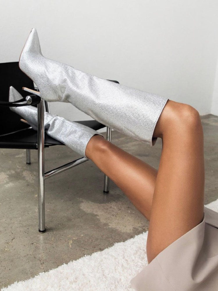 Crystal-Embellished Suede Boots Silver / 6.5/7