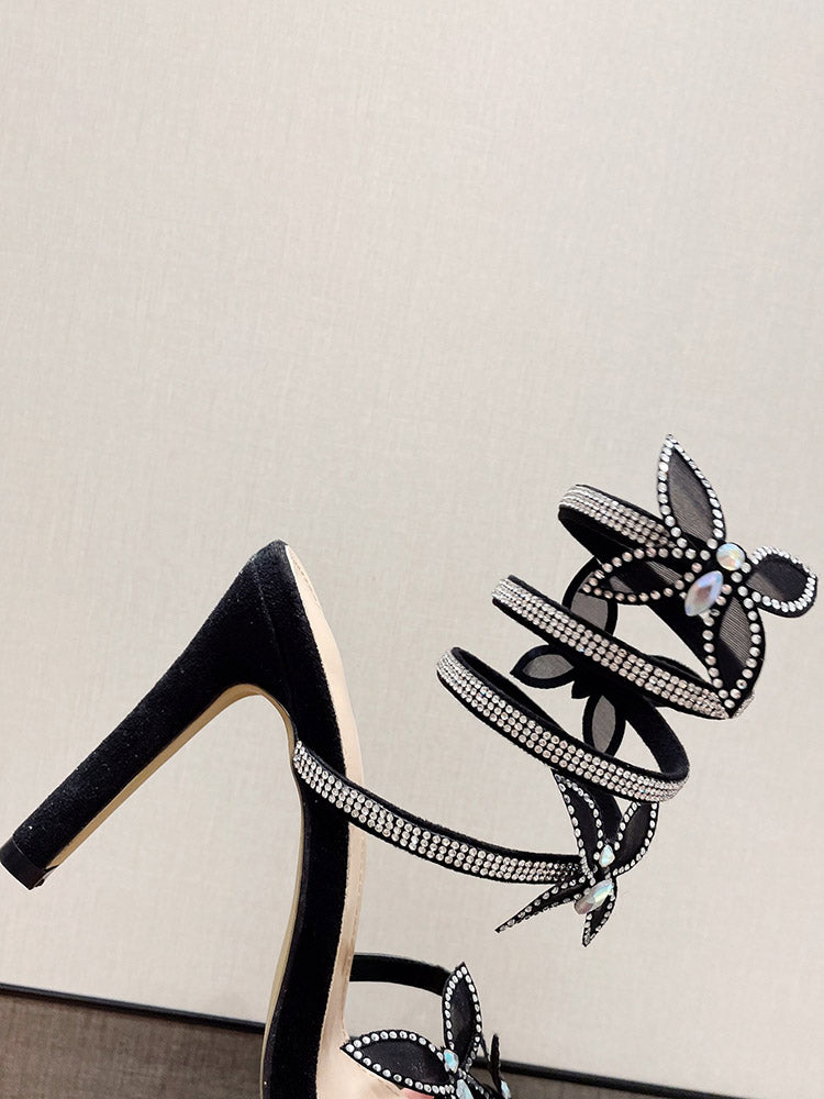 Butterfly Ankle-Wrap Sandals Black / 6.5/7