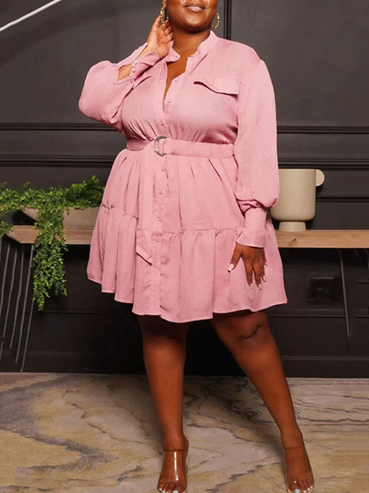 Ruffle Hem Belted Dress Orange / 5XL