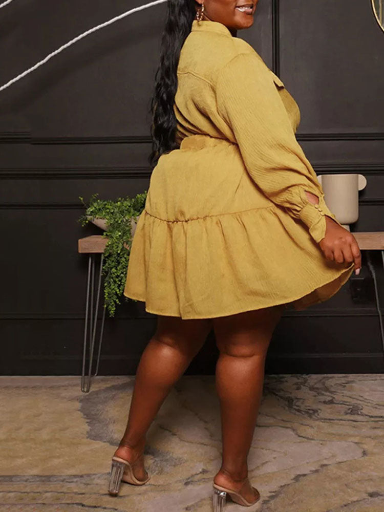 Ruffle Hem Belted Dress Pink / 3XL