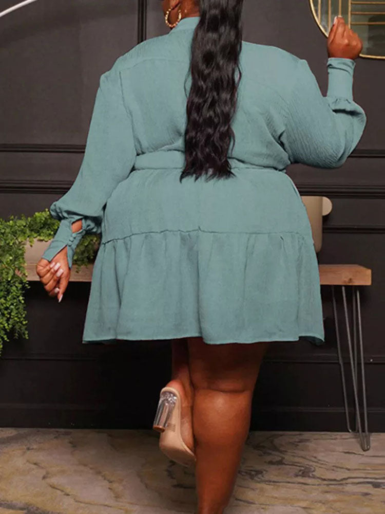 Ruffle Hem Belted Dress Black / XL