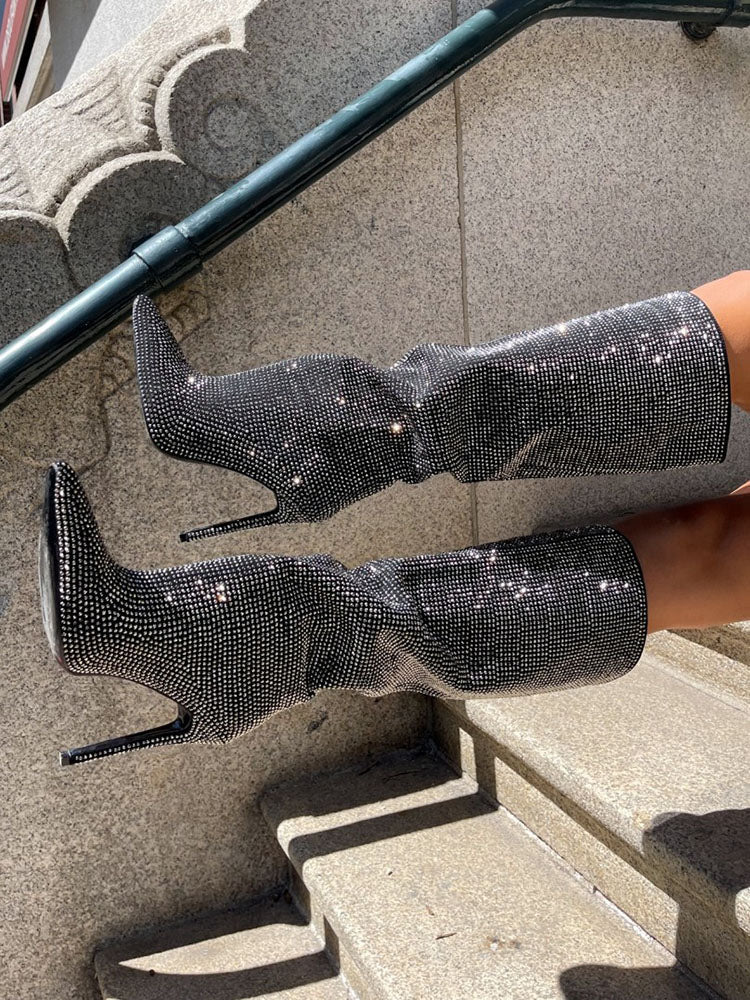 Crystal-Embellished Suede Boots Black / 8.5
