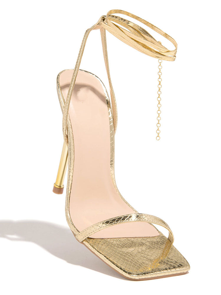 Square Toe Ankle Strap Sandals Gold / 7.5/8