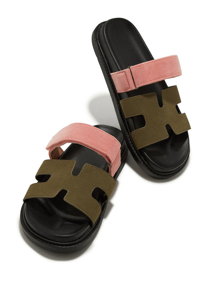 Velcro Strap Flat Sandals Olive Green / 6