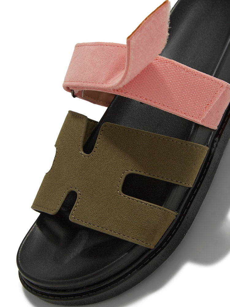 Velcro Strap Flat Sandals Olive Green / 6.5/7