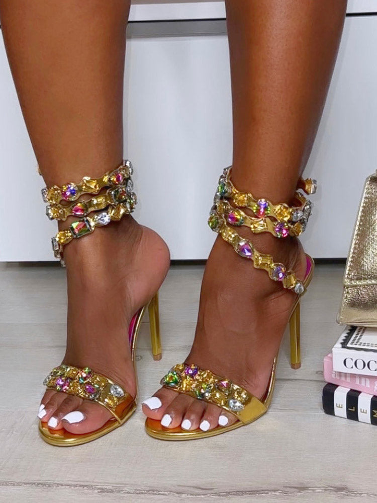 Gems Embellished Heels Gold / 9/9.5