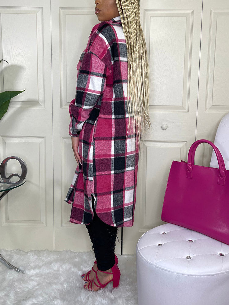 Flannel Pocket Plaid Cardigan Red / S