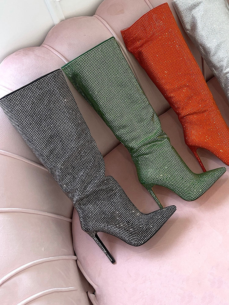Crystal-Embellished Suede Boots Black / 5/5.5