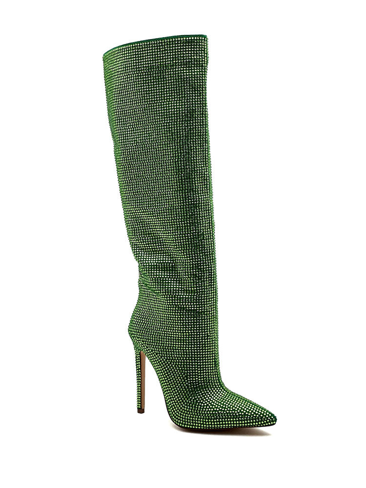 Crystal-Embellished Suede Boots Green / 10.5/11