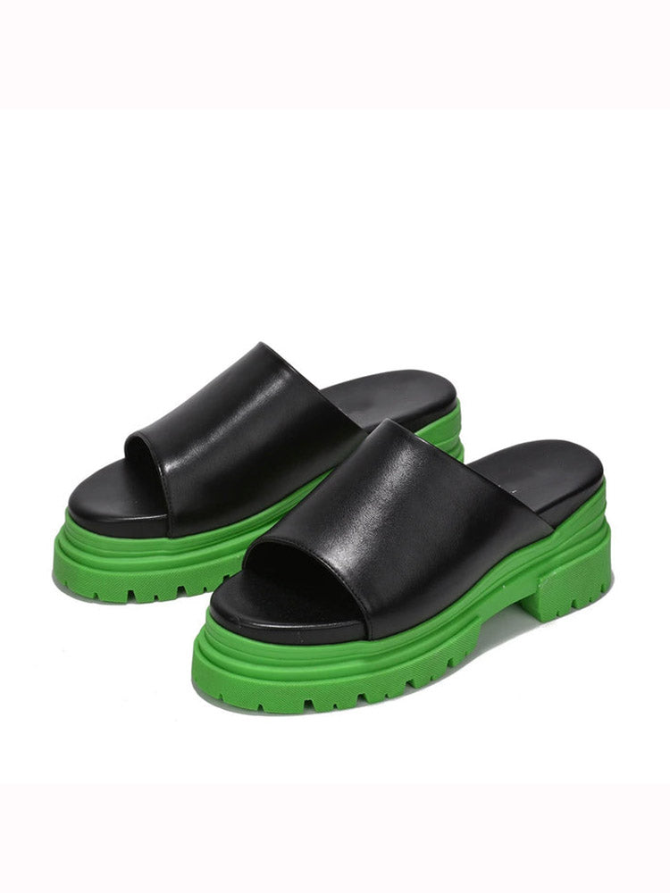 Color Block Chunky Heel Sandals Green / 9/9.5