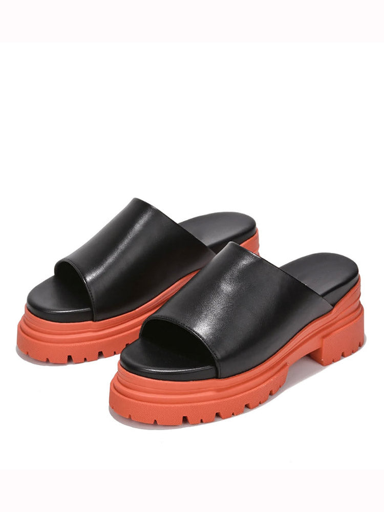 Color Block Chunky Heel Sandals Orange / 7.5/8