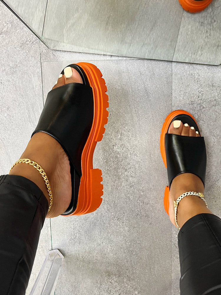 Color Block Chunky Heel Sandals Orange / 6.5/7