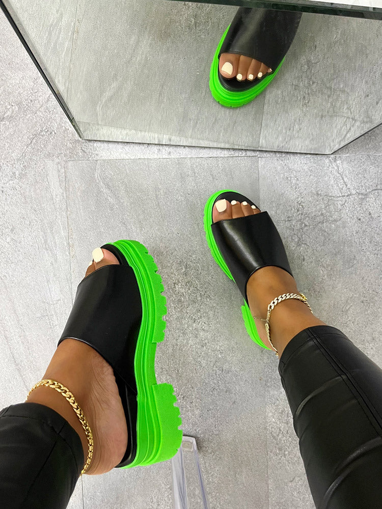Color Block Chunky Heel Sandals Green / 8.5