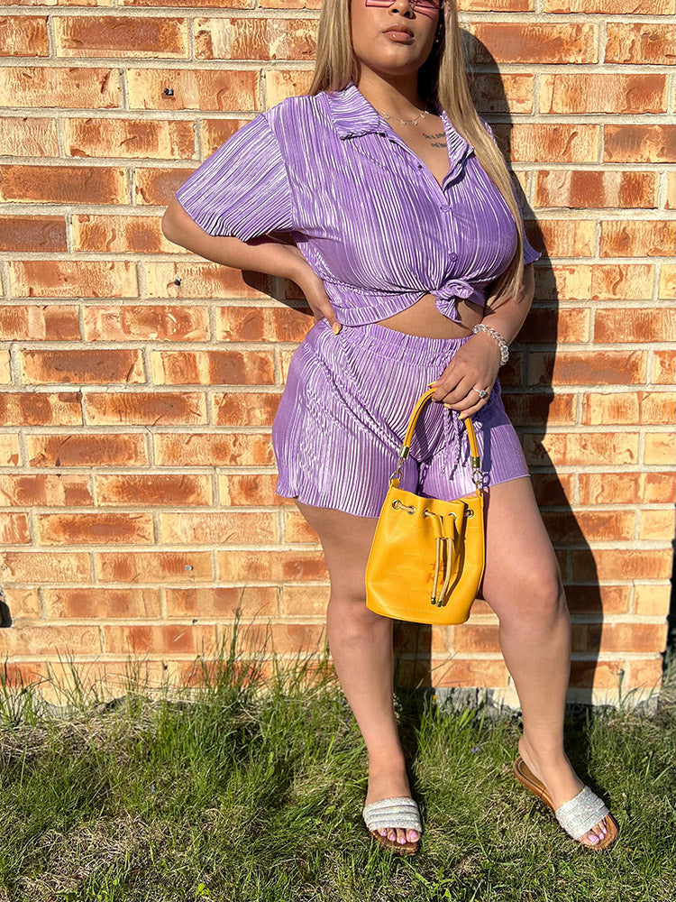 Plisse Shirt Shorts Set Purple / XL