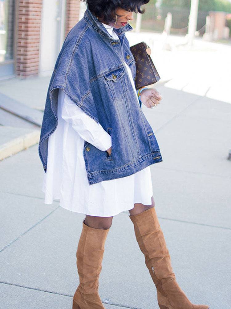 Irregular Button Denim Coat Blue / M