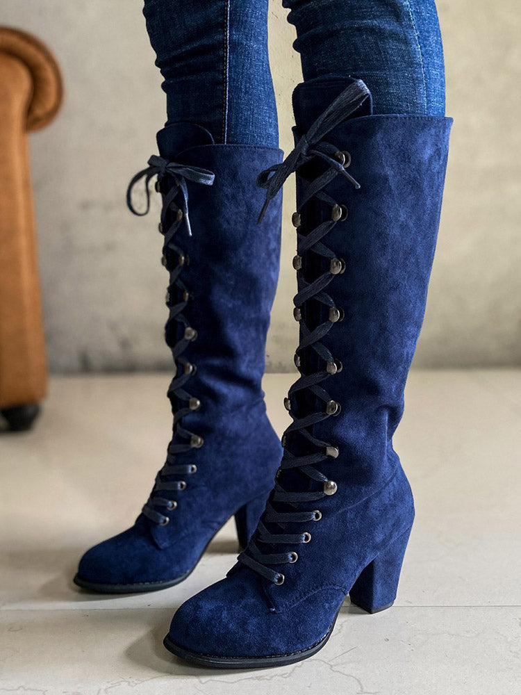 Suede Lace-Up Knee Boot Blue / 5/5.5