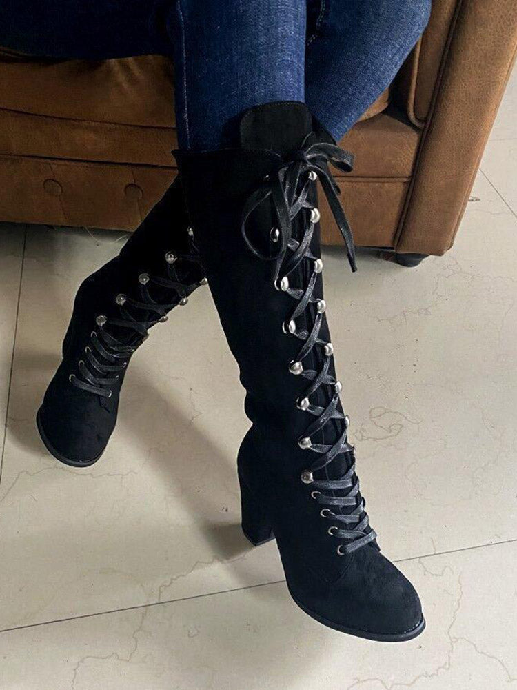 Suede Lace-Up Knee Boot Blue / 8.5
