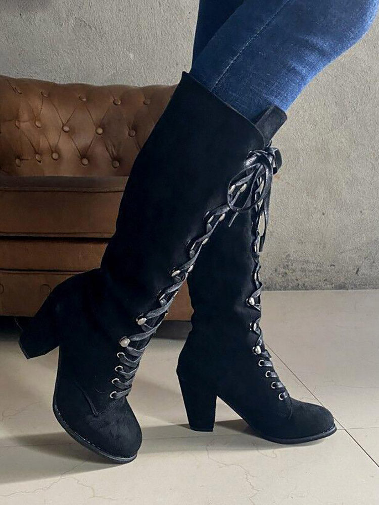 Suede Lace-Up Knee Boot Blue / 9/9.5