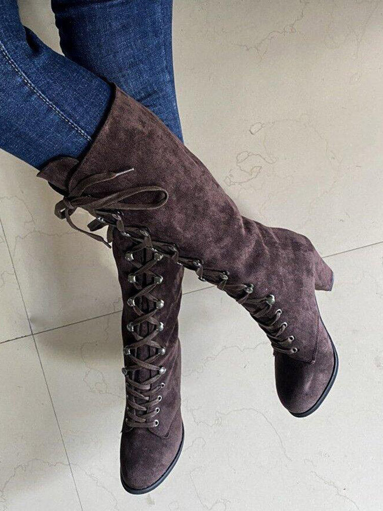 Suede Lace-Up Knee Boot Black / 6.5/7
