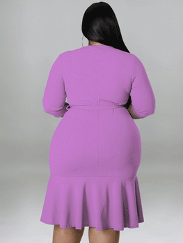 Half Sleeve Ruffle Fishtail Dress Purple / 3XL
