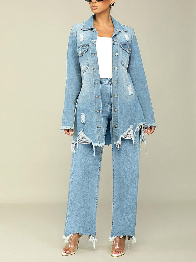 Ripped Denim Jacket Light Blue / 3XL