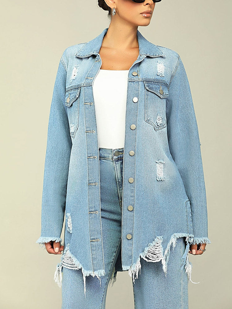 Ripped Denim Jacket Light Blue / 2XL