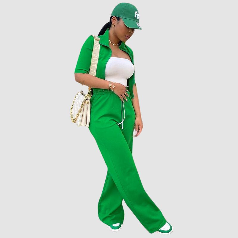 Lapel Short Sleeve Top & Drawstring Waist Pant Set Red / S