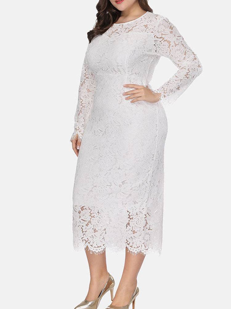 Elegant Lace Maxi Dress Black / 4XL