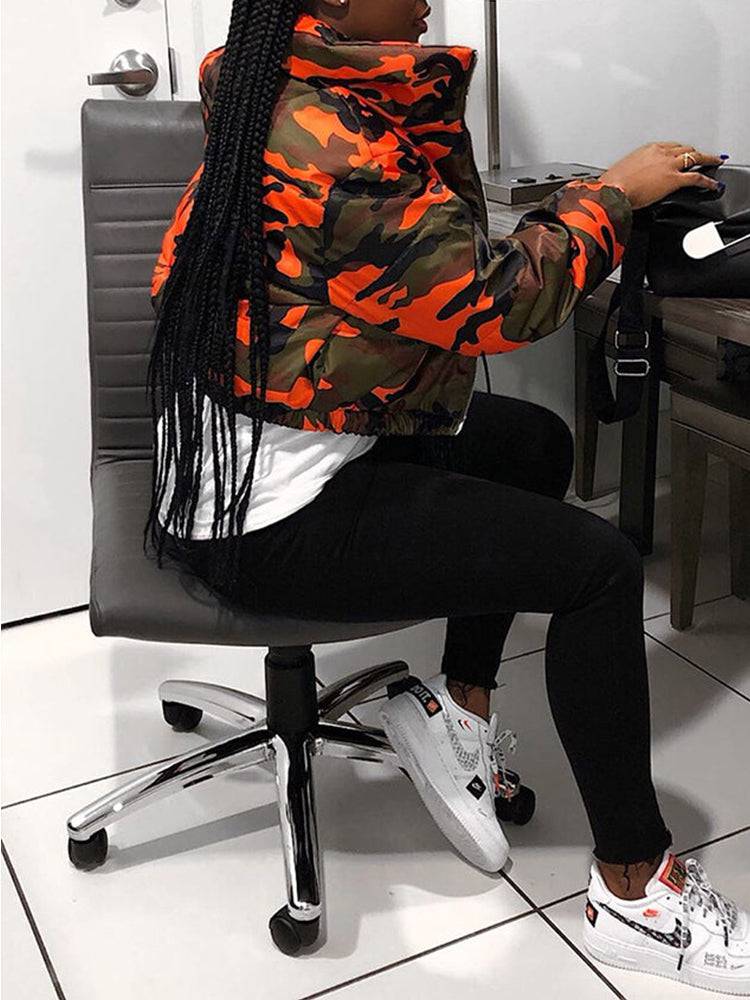 Camou Print Zip Up Jacket Orange / 2XL