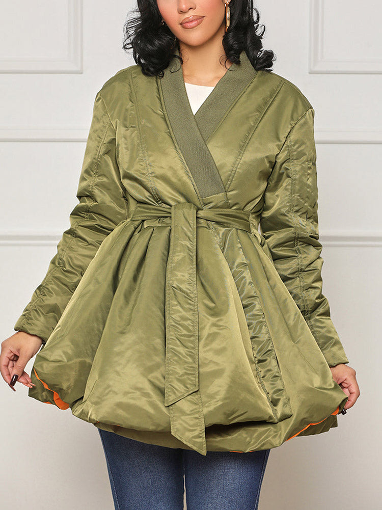 Peplum Puffer Coat Green / 2XL