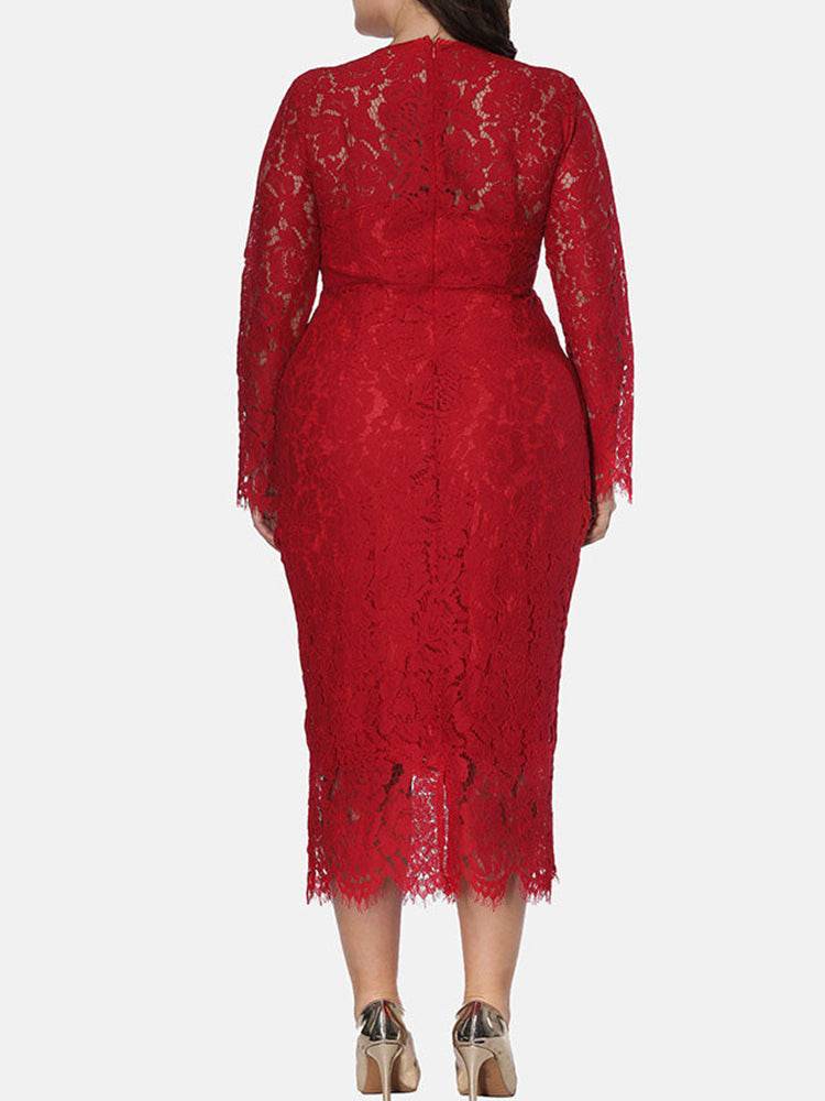 Elegant Lace Maxi Dress Pink / XL