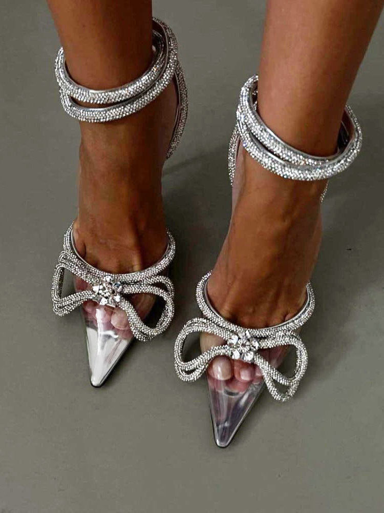 Rhinestone Bowknot Heel Pumps Silver / 10