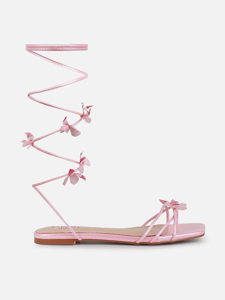 Butterfly Strappy Flat Sandals Pink / 9/9.5