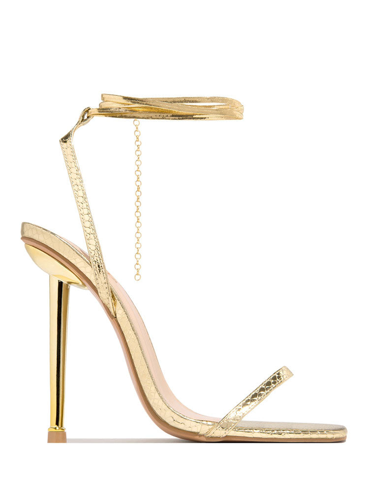 Square Toe Ankle Strap Sandals Gold / 6.5/7