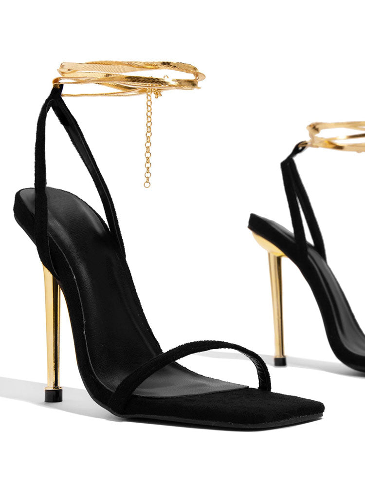 Square Toe Ankle Strap Sandals Nude / 7.5/8