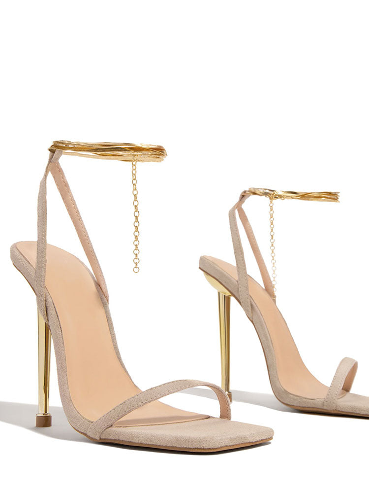 Square Toe Ankle Strap Sandals Gold / 10.5/11