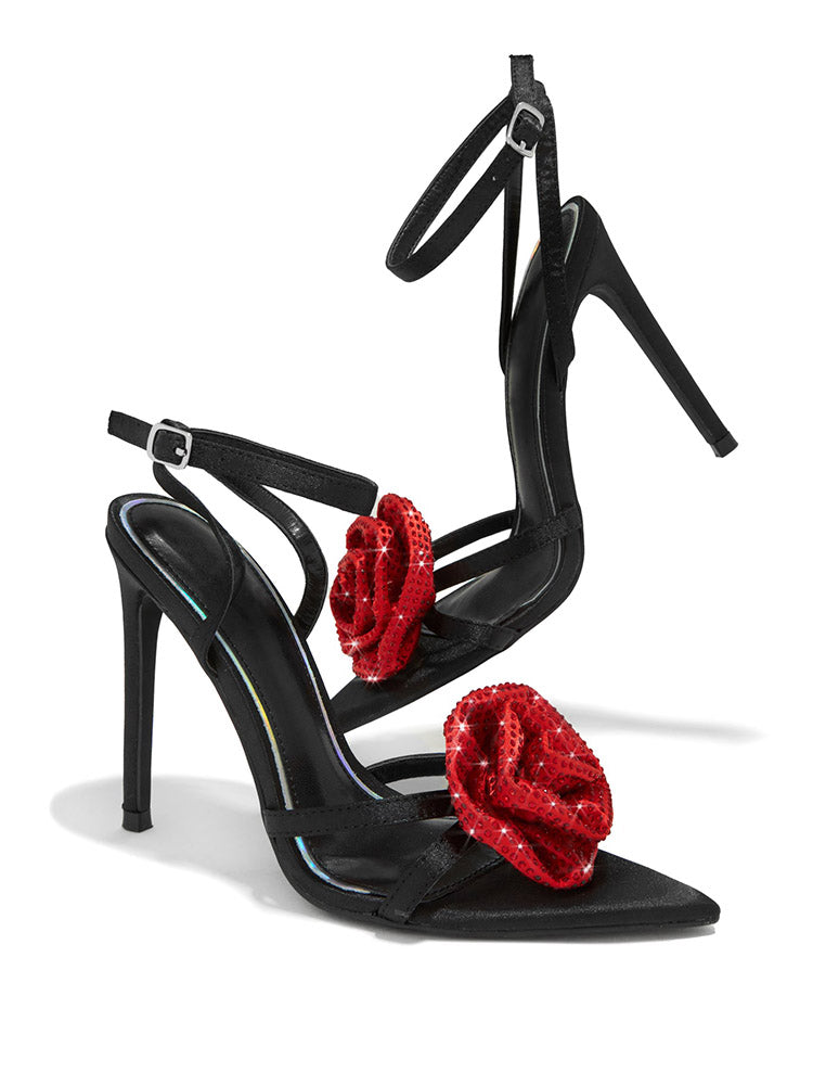 Rhinestone Rose Heels Denim Blue / 5/5.5