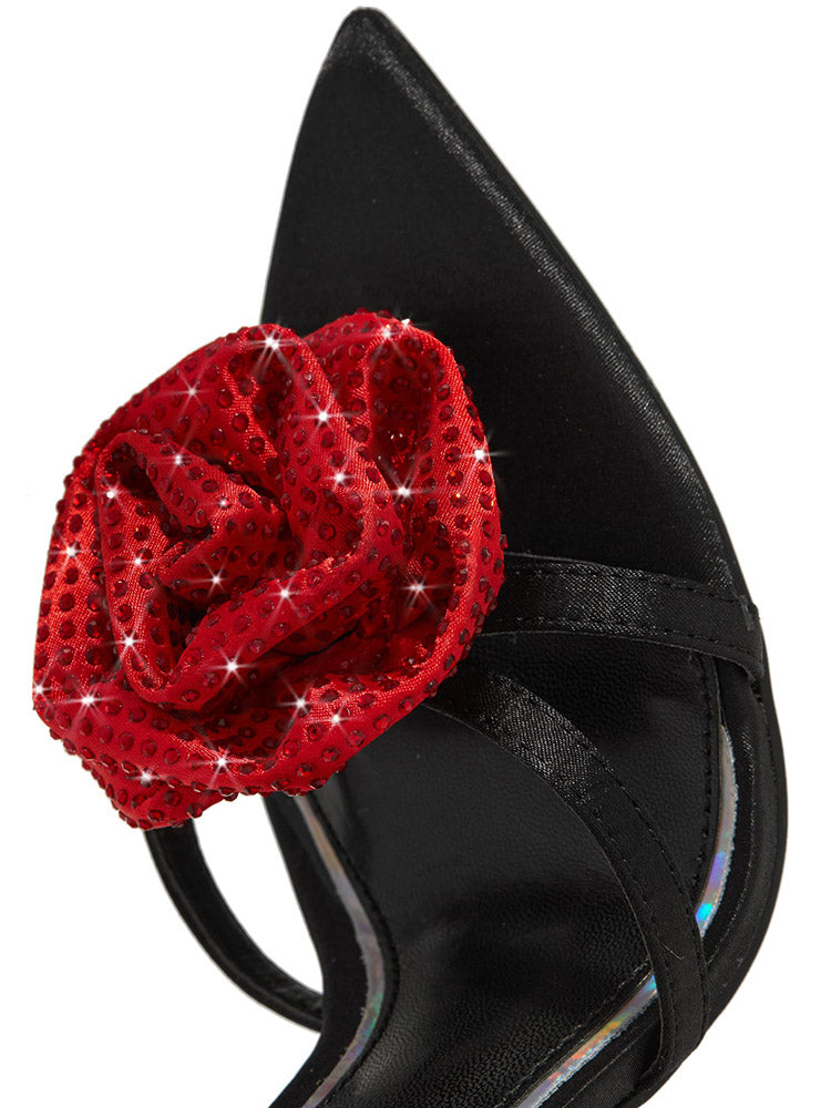 Rhinestone Rose Heels Denim Blue / 6