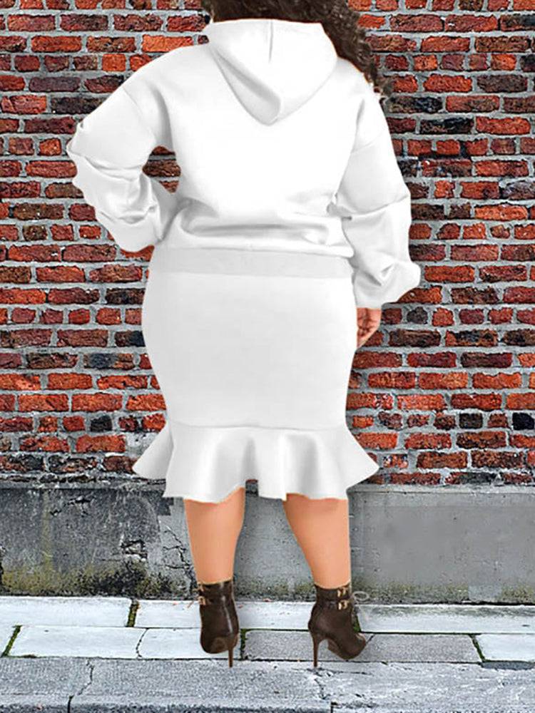 Hoodie Sweater Flounce Skirt Set Yellow / 5XL