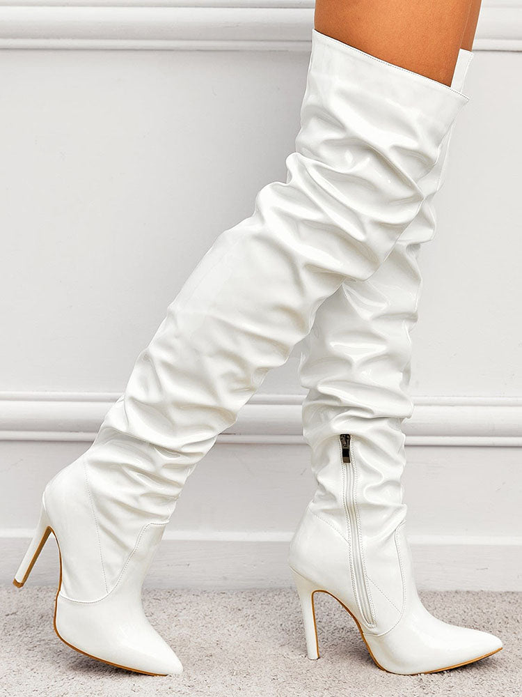 PU Pointed Toe Over The Knee Boots Black / 9/9.5
