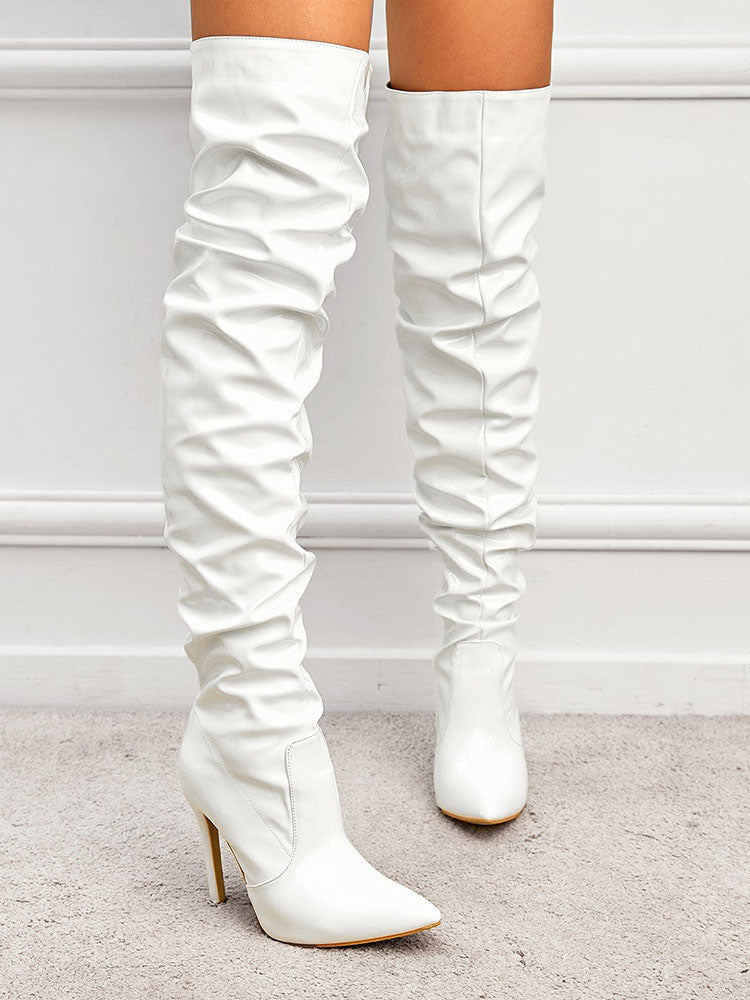 PU Pointed Toe Over The Knee Boots Apricot / 5/5.5