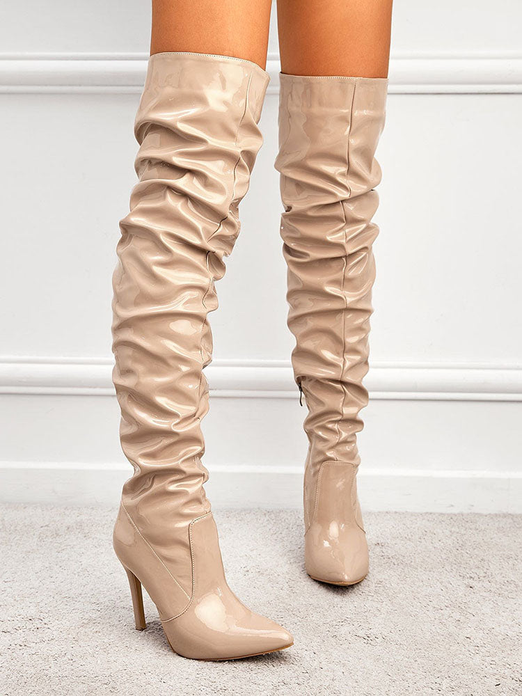 PU Pointed Toe Over The Knee Boots Black / 6.5/7