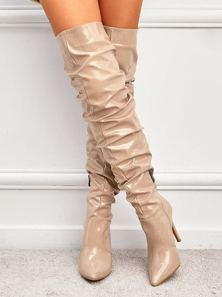 PU Pointed Toe Over The Knee Boots Black / 6