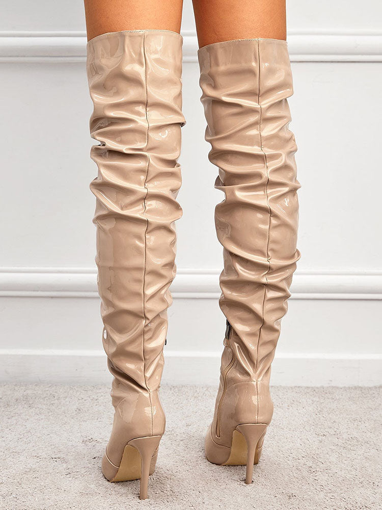 PU Pointed Toe Over The Knee Boots Black / 8.5