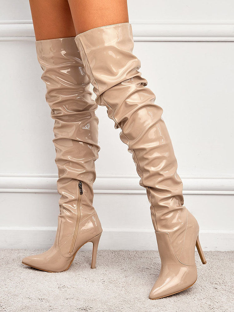 PU Pointed Toe Over The Knee Boots Black / 7.5/8