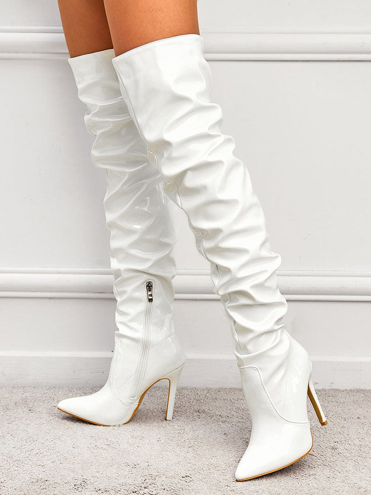 PU Pointed Toe Over The Knee Boots Apricot / 4/4.5