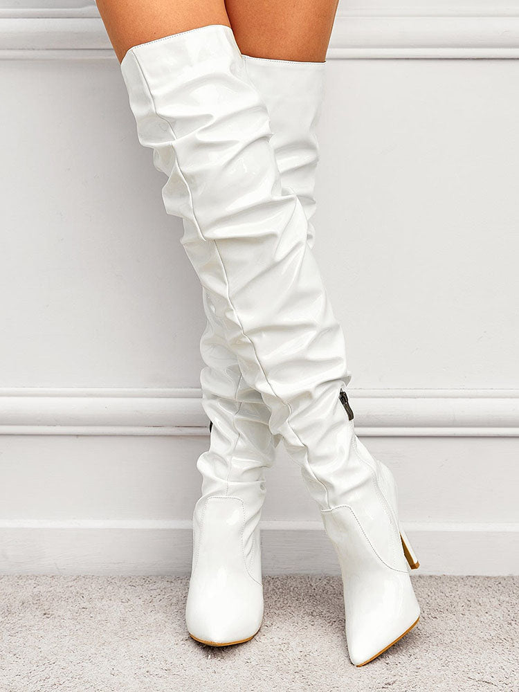 PU Pointed Toe Over The Knee Boots Black / 10