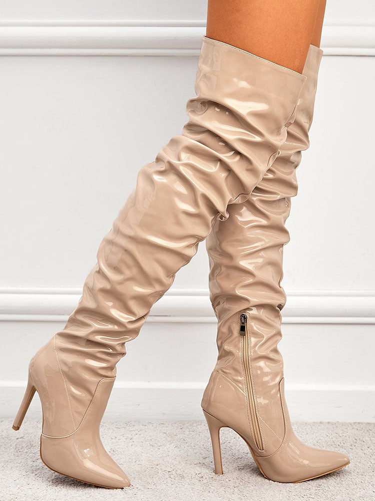 PU Pointed Toe Over The Knee Boots Black / 5/5.5