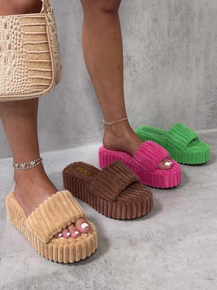 Toweling Platform Slide Black / 6